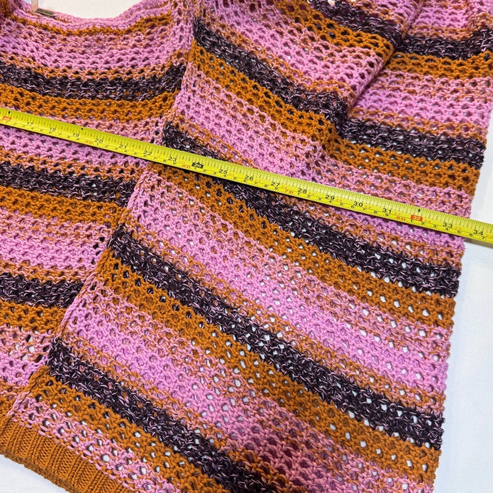 Free People Poncho Sweater Womens S Pink Striped Boho Crochet Open Knit Cropped - Picture 3 of 6